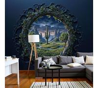 JEDTAKCT Papier Peint Entrée Grotte Vignes Prairie Paysage Fantastique 450X315Cm Papier Peint Panoramique 3D Grandes Poster Revêtement Mural Photo Bleu Profond Pour Salon Chambre Décor Fond Tv