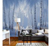 JEDTAKCT Papier Peint Forêt De Bouleaux Brumeuse En Hiver Paysage Réaliste 300X210Cm Papier Peint Panoramique 3D Grandes Poster Revêtement Mural Photo Bleu-Gris Pour Salon Chambre Décor Fond Tv