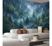 JEDTAKCT Papier Peint Forêt Pins Brumeuse Naturelle Paysage Printanier 200X140Cm Papier Peint Panoramique 3D Grandes Poster Revêtement Mural Photo Vert Émeraude Pour Salon Chambre Décor Fond Tv