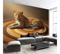 JEDTAKCT Papier Peint Guépard Élégant Anneaux, Papier Peint Panoramique Texture Animale Naturelle Brun Pour Salon Chambre Bureau Couloir Arrière-Plan Tv, Décoration Murale 3D, 400X280Cm (L X H)