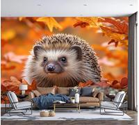 JEDTAKCT Papier Peint Hérisson Sauvage, Papier Peint Panoramique Paysage Forestier D'Automne Orange Pour Salon Chambre Bureau Couloir Arrière-Plan Tv, Décoration Murale 3D, 400X280Cm (L X H)