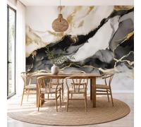 JEDTAKCT Papier Peint Intissé Marbre Ondulé De Luxe, Papier Peint Panoramique Lignes Abstraites Vagues Noir Et Blanc Pour Salon Chambre, Déco Fresque Murale Maison, Décoration Photo Murale 400X280Cm