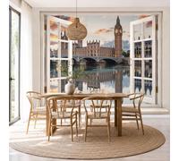JEDTAKCT Papier Peint Intissé Paysage Des Rives De Londres, Papier Peint Panoramique Architecture Rétro Beige Pour Salon Chambre, Déco Murale Maison, Décoration Photo Murale Moderne 250X175Cm
