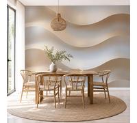 JEDTAKCT Papier Peint Intissé Relief De Vagues De Luxe 3D, Papier Peint Panoramique Élégante Géométrie Beige Pour Salon Chambre, Déco Fresque Murale Maison, Décoration Photo Murale 350X256Cm