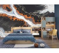 JEDTAKCT Papier Peint Intissé Vagues De Lave Abstraites, Papier Peint Panoramique Texture De Marbre Punk Noir Pour Salon Chambre, Déco Fresque Murale Maison, Décoration Photo Murale 350X256 Cm
