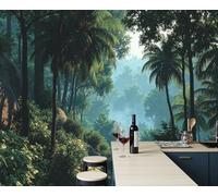 JEDTAKCT Papier Peint Jungle Tropicale Brumeuse Paysage Végétal 450X315Cm Papier Peint Panoramique 3D Grandes Poster Revêtement Mural Photo Vert Forêt Pour Salon Chambre Décor Fond Tv
