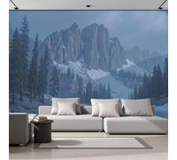 JEDTAKCT Papier Peint Lacs De Montagne En Hiver Paysage Naturel 350X256Cm Papier Peint Panoramique 3D Grandes Poster Revêtement Mural Photo Bleu-Gris Pour Salon Chambre Décor Fond Tv