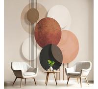 JEDTAKCT Papier Peint Lignes Bohèmes Cercles, Papier Peint Panoramique 3D Géométrie Simple 450X315Cm, Papiers Peints Paysage Naturel Terre Cuite Décoration Murale Salon Chambre