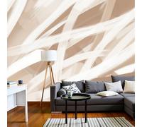 JEDTAKCT Papier Peint Lignes Géométriques Abstraites, Papier Peint Panoramique Dessin Simple À La Main Beige Pour Salon Chambre Bureau Couloir Arrière-Plan Tv, Décoration Murale 3D, 450X315Cm (L X H)