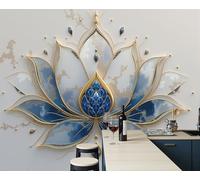 JEDTAKCT Papier Peint Lotus Relief 3D Pierre Précieuse, Papier Peint Panoramique Mandala Luxueux Bleu Royal Pour Salon Chambre Bureau Couloir, Décoration Murale Poster Intérieure, 400X280Cm (L X H)