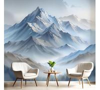 JEDTAKCT Papier Peint Montagnes Brumeuses À L'Aquarelle Paysage Naturel 200X140Cm Papier Peint Panoramique 3D Grandes Poster Revêtement Mural Photo Bleu-Gris Pour Salon Chambre Décor Fond Tv