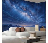 JEDTAKCT Papier Peint Motif Ciel Galactique Fantastique Paysage Désertique, Papier Peint Panoramique Tableaux Photo Muraux Bleu Marine Utilisé Pour Chambre, Salon, Fond Tv Décoration Murale 350X256Cm