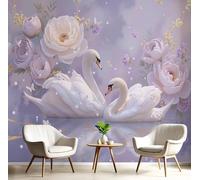 JEDTAKCT Papier Peint Motif Cygne Diamant 3D Tapisserie Panoramique Grand 3D Floral Rêveur Violet Papier Peint Soie Pour Salon Chambre Chambre D'Enfant Décoration Murale, 150X105Cm