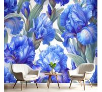 JEDTAKCT Papier Peint Motif Iris Élégant Tapisserie Panoramique Grand 3D Plantes Naturelles Bleu Royal Papier Peint Soie Pour Salon Chambre Chambre D'Enfant Décoration Murale, 300X210Cm