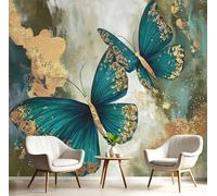 JEDTAKCT Papier Peint Motif Papillon En Feuille D'Or Tapisserie Panoramique Grand 3D Peinture À L'Huile Vieillie Tan Papier Peint Soie Pour Salon Chambre Chambre D'Enfant Décoration Murale, 300X210Cm