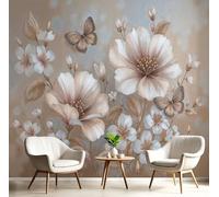 JEDTAKCT Papier Peint Motif Papillon Vintage Floral Tapisserie Panoramique Grand 3D Plantes Aquarelles Brun Rouille Papier Peint Soie Pour Salon Chambre Chambre D'Enfant Décoration Murale, 300X210Cm