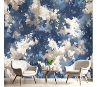 JEDTAKCT Papier Peint Motif Vague Abstraite Tapisserie Panoramique Grand 3D Camouflage Rétro Bleu Marine Papier Peint Soie Pour Salon Chambre Chambre D'Enfant Décoration Murale, 400X280Cm