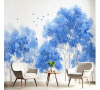 JEDTAKCT Papier Peint Panoramique 250X175Cm Forêt Aquarelle Impression Paysage Naturel Papier Peint Décoration Murale Poster Bleu Royal Fresque Murale Salon Chambre Á Coucherr Bureau Salle