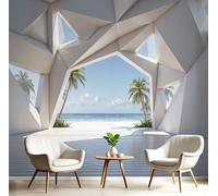 JEDTAKCT Papier Peint Panoramique Architecture Géométrique 3D, 400X280Cm (Lxh), Tapisserie Poster Geant Mural Beige, Personnalisé 3D Pour Salon Chambre D'Enfants Décoration Murale Paysage De Plage