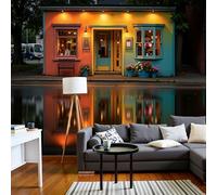 JEDTAKCT Papier Peint Panoramique Architecture Urbaine Et Paysage, Papier Peint Reflet De L'Eau Orange 400X280Cm, Tableaux Poster Photo Décoration Murale, Fond Tv Décoration Murale Salon Chambre