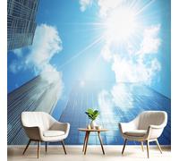 JEDTAKCT Papier Peint Panoramique Bleu Ciel 150X105Cm - Revêtement Mural Pour Chambre Salon - Design Unique Décoration - Ciel Naturel - Gratte-Ciel Modernes - Motif Personnalisé Murale