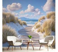 JEDTAKCT Papier Peint Panoramique Bleu Clair 250X175Cm - Revêtement Mural Pour Chambre Salon - Design Unique Décoration - Promenade - Vue Sur La Plage - Motif Personnalisé Murale