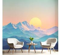 JEDTAKCT Papier Peint Panoramique Bleu Orange 150X105Cm - Revêtement Mural Pour Chambre Salon - Design Unique Décoration - Paysage De Montagne - Lever De Soleil De Rêve - Motif Personnalisé Murale
