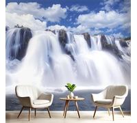 JEDTAKCT Papier Peint Panoramique Cascade Spectaculaire, Papier Peint Bleu Ciel Motif Paysage Naturel, Tapisserie Panoramique Salon Canapé Fond, Décoration Murale Chambre, 300X210Cm (Lxh)