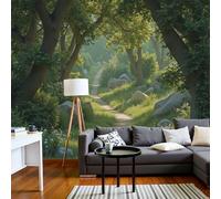 JEDTAKCT Papier Peint Panoramique Chemin Forestier Ensoleillé, Papier Peint Paysage Végétal Vert Foncé 400X280Cm, Tableaux Poster Photo Décoration Murale, Fond Tv Décoration Murale Salon Chambre