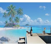 JEDTAKCT Papier Peint Panoramique Cocotiers Sur Une Île, Papier Peint Paysage Tropical Ciel Bleu 400X280Cm, Tableaux Poster Photo Décoration Murale, Fond Tv Décoration Murale Salon Chambre