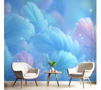 JEDTAKCT Papier Peint Panoramique En Soie Bleu Royal - Plumes Fantaisie 3D - 400X280Cm - Revêtement Mural Décoration Plumes Élégantes Décoration Tapisserie Wallpaper Muraux Photo Salon Chambre