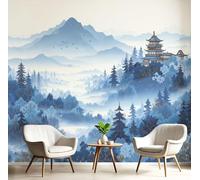 JEDTAKCT Papier Peint Panoramique En Soie Indigo - Peinture De Paysage Chinoise - 400X280Cm - Revêtement Mural Décoration Vue Du Temple Décoration Tapisserie Wallpaper Muraux Photo Salon Chambre