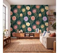 JEDTAKCT Papier Peint Panoramique Fleurs Sauvages Rétro Vert Foncé 200X140Cm | Papier Peint Intissé Campagne Chardons Forêts Décoration Murale Chambre, Fresque Murale Pour Salon Fond Tv