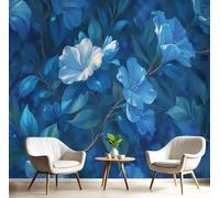 JEDTAKCT Papier Peint Panoramique Floral Feuilles, Papier Peint Mural Photo Motif Plantes Fantastiques Bleu Royal, Tapisserie Panoramique Salon, Décoration Murale Chambre, 200X140Cm