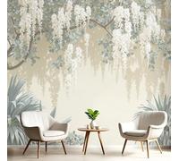 JEDTAKCT Papier Peint Panoramique Glycine Rêveuse 350X256Cm (Lxh) - Revêtement Mural Décoration Pour Chambre Salon Cuisine - 3D Peinture Murale Interieur Paysage Végétal Simple - Beige