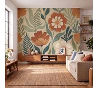 JEDTAKCT Papier Peint Panoramique Intissé Fleurs De Bohême Feuilles 200X140Cm | Papier Peint Photo Paysage Végétal Rétro, Fresque Murale Brun, Affiche Géante Pour Salon Chambre Décoration Murale