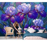 JEDTAKCT Papier Peint Panoramique Iris En Vitrail Art Nouveau Rétro, 3D Papier Peint Format Xxl Murale Pour Salon Décoration Murale Chambre Enfant Violet 250 X 175 Cm Tableaux Poster