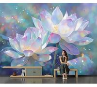 JEDTAKCT Papier Peint Panoramique Lotus Aquarelle Rêveur Plante Naturelle, 3D Papier Peint Format Xxl Murale Pour Salon Décoration Murale Chambre Enfant Cyan 250 X 175 Cm Tableaux Poster