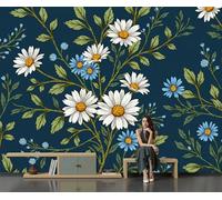 JEDTAKCT Papier Peint Panoramique Marguerites Vintage Plantes William Morris, 3D Papier Peint Format Xxl Murale Pour Salon Décoration Murale Chambre Enfant Bleu-Vert 200 X 140 Cm Tableaux Poster