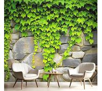 JEDTAKCT Papier Peint Panoramique Mur De Pierres De Lierre Soie, 200X140Cm, Poster Geant Mural Vert Sauge, Personnalisé 3D Pour Salon Chambre D'Enfants Restaurant Décoration Murale Paysage Rural