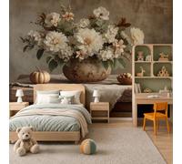 JEDTAKCT Papier Peint Panoramique Nature Morte Rurale 200X140Cm Murale Photo | Fleurs Simples Vase En Céramique Gris Tapisserie Murales Papier Peint Intissé Pour Chambre Salon Fond Tv Muraux