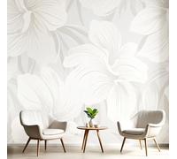 JEDTAKCT Papier Peint Panoramique Orchidée Peinte À La Main, Papier Peint Mural Photo Motif Style Oriental Simple Beige, Tapisserie Panoramique Salon, Décoration Murale Chambre, 350X256Cm