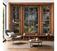 JEDTAKCT Papier Peint Panoramique Paysage Forestier Naturel Vert 350X256Cm, Fresque Murale Intissé Chemin Brumeux Et Ensoleillé, Papier Peint Pour Salon Chambre D'Enfants Restaurant Décoration Murale