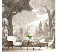 JEDTAKCT Papier Peint Panoramique Paysage Forestier Rétro, Papier Peint Lacs Ruraux, Sentiers Pour Chambre, Décoration Fresque Murale Pour Salon, 400 X 280 Cm (L X H) Mural Wallpaper, Brun