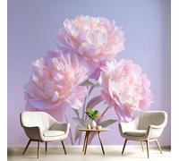 JEDTAKCT Papier Peint Panoramique Pivoine Romantique, Papier Peint Rose Blush Motif Plantes Simples, Tapisserie Panoramique Salon Canapé Fond, Décoration Murale Chambre, 400X280Cm (Lxh)