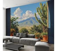 JEDTAKCT Papier Peint Panoramique Prairie De Cactus De L'Ouest, Papier Peint Paysage Mexicain Ciel Bleu 450X315Cm, Tableaux Poster Photo Décoration Murale, Fond Tv Décoration Murale Salon Chambre