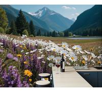 JEDTAKCT Papier Peint Panoramique Prairies Fleuries Montagnes, Poster Geant Mural Personnalisé 3D, Paysage Naturel Pour Salon Chambre D'Enfant Décoration Murale, Vert Olive Moderne Murales, 300X210Cm