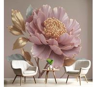 JEDTAKCT Papier Peint Panoramique Relief Pivoine 3D, Papier Peint Rose Brun Motif Plantes De Luxe, Tapisserie Panoramique Salon Canapé Fond, Décoration Murale Chambre, 150X105Cm (Lxh)