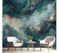 JEDTAKCT Papier Peint Panoramique Vague De Marbre, Papier Peint Mural Photo Motif Géométrie Luxueuse Vert Émeraude, Tapisserie Panoramique Salon, Décoration Murale Chambre, 350X256Cm