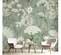 JEDTAKCT Papier Peint Panoramique Vert Armée 150X105Cm - Revêtement Mural Pour Chambre Salon - Design Unique Décoration - Fleurs De Carotte Vintage - Plantes Médiévales - Motif Personnalisé Murale